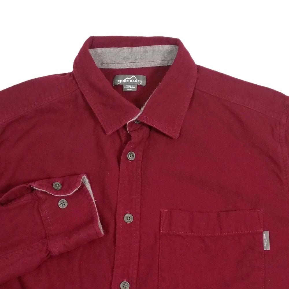 Eddie Bauer Men's Classic 1 Pocket Flannel Burgundy Red Size‎ XL 100% Cotton